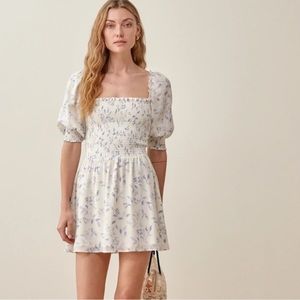 Reformation Elle Short Puff Sleeve Smocked Mini Dress in Laurel Floral Print, 4